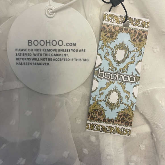 Boohoo Dobby Spot Off Shoulder Long Sleeve Crop Top NWT - Picture 6 of 10